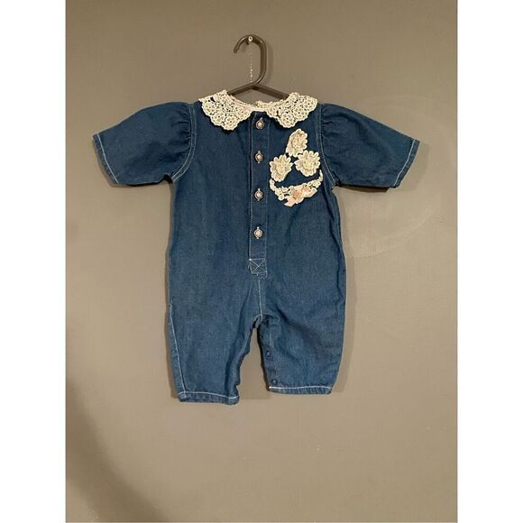 Small Steps Vintage Chambray Romper Jumpsuit Button Up Size 6/9 Months - Picture 1 of 7